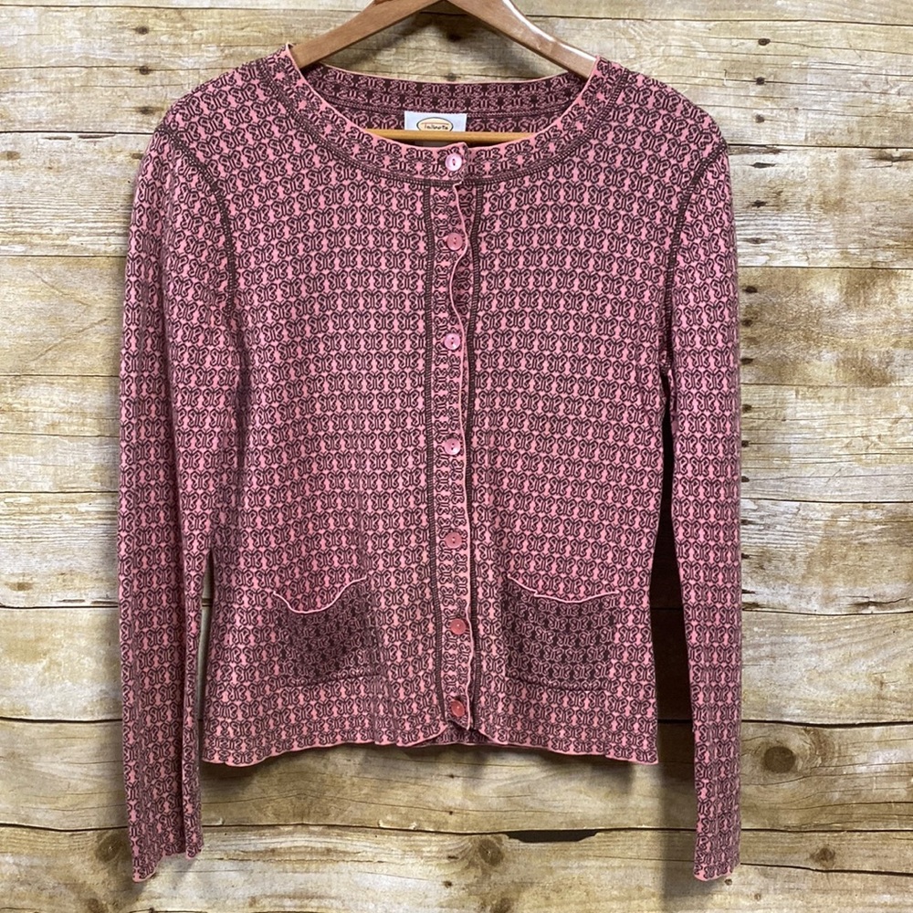 Vintage Talbots pastel pink butterfly cardigan size medium